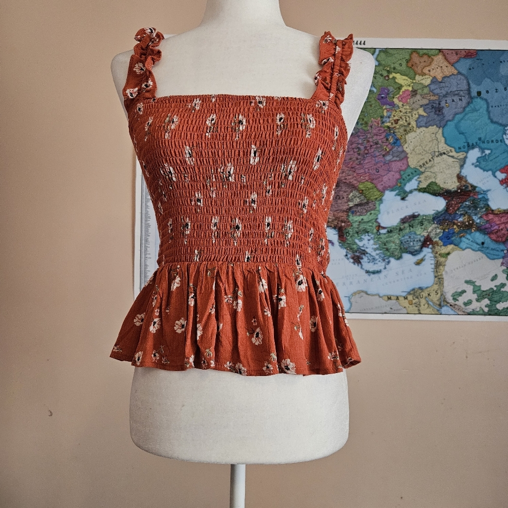 Orange Floral Smocked Flounce-Hem Top - Picture 5 of 7